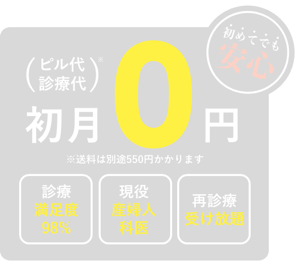 とってもお得初月0円 ピル代・診療代 ※送料は別途55円かかります